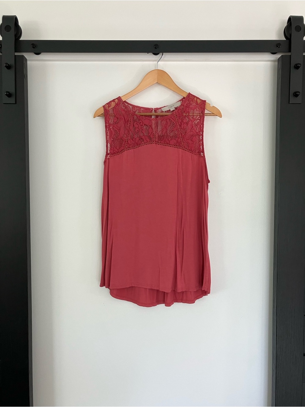LOFT Pink Lace Yoke Sleeveless Top